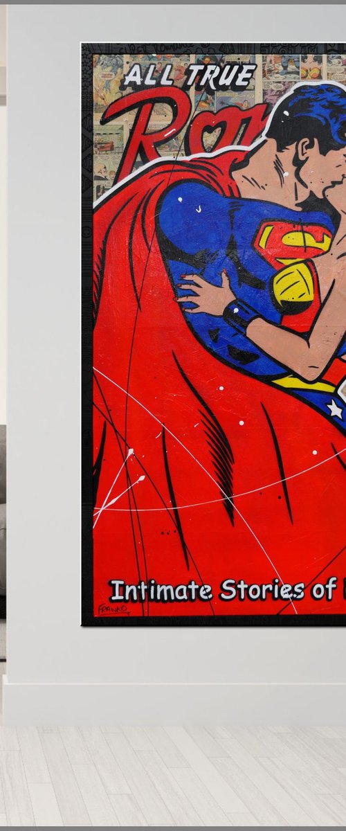 Super Romance 140cm x 100cm Superman Wonder Woman Comic Book Urban Pop Art by Franko