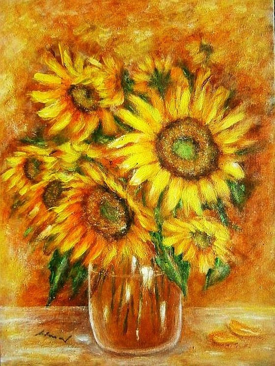 Sunflowers in a vase. .