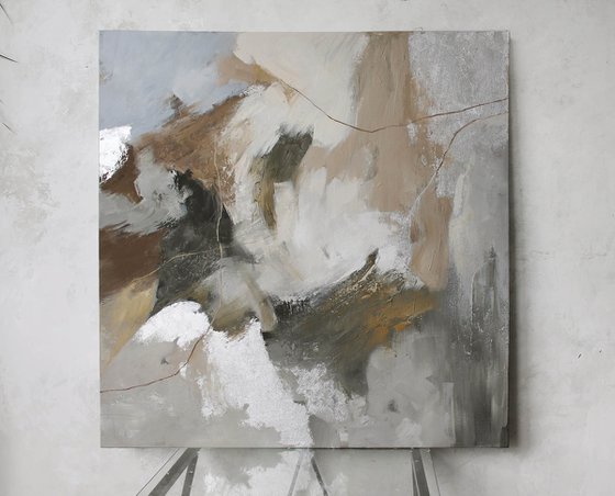 "Balance" Abstract gray brown silver art
