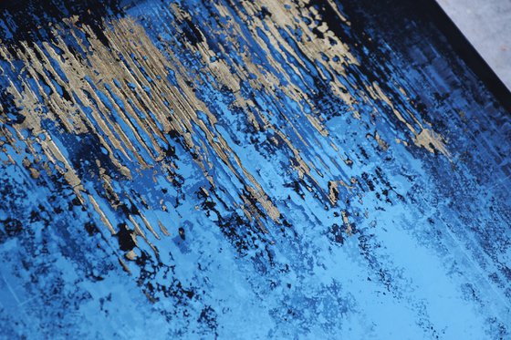 MIDSUMMER NIGHT - 120 x 80 CM - TEXTURED ACRYLIC PAINTING ON CANVAS * GOLD BLUE