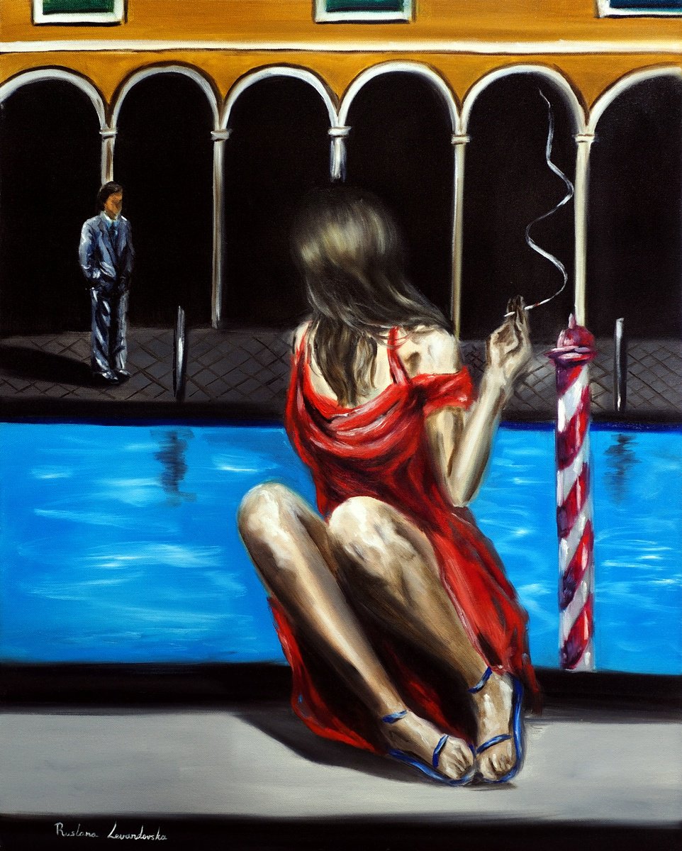 Impressionistic Portrait Oil Painting By Ruslana Levandovska, 24 X 30", Love In Venice, Original Artwork