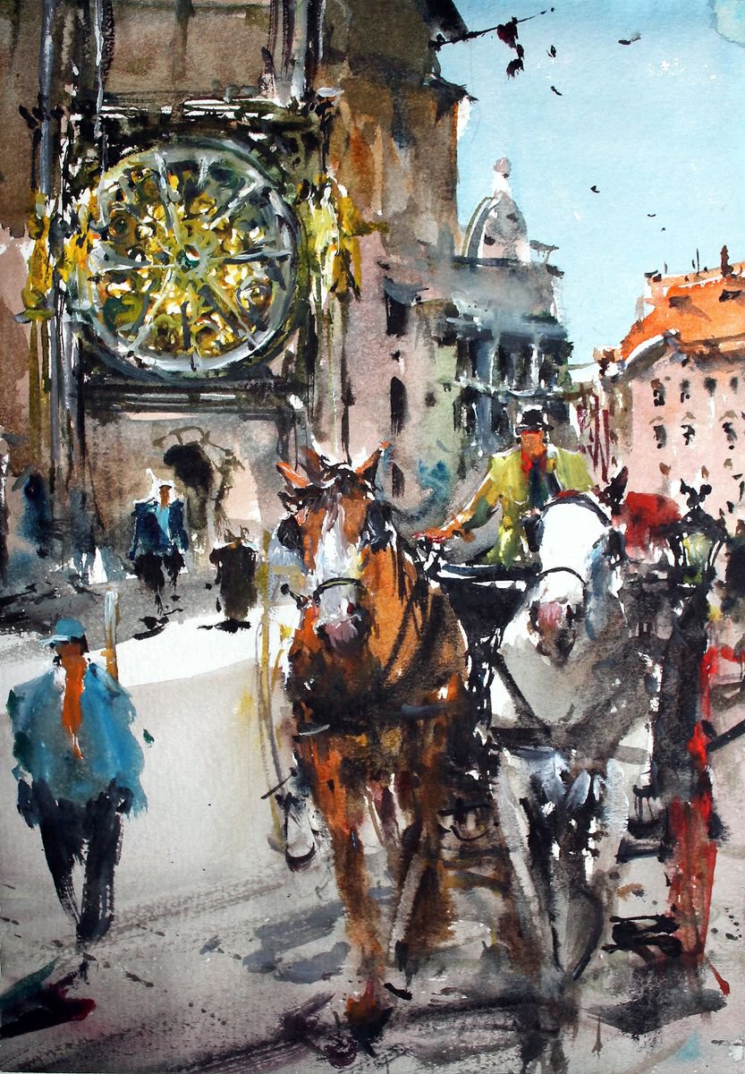 Impressionistic Watercolour , Prague Streets Ii By Maximo Damico, 8 X 11, Artwork For Sale On Artfinder