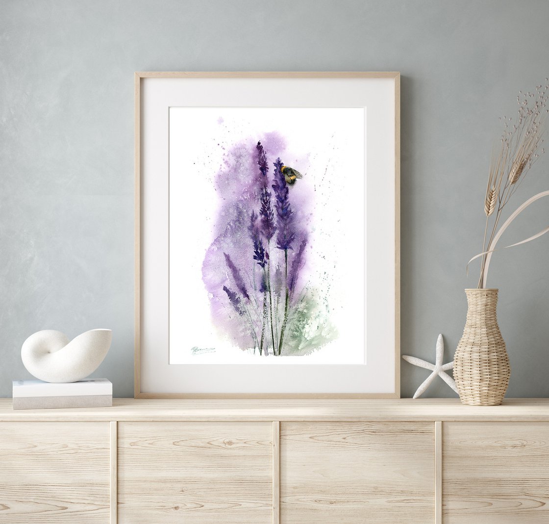 Lavender with bee (2 of 2) - Original Watercolor Painting