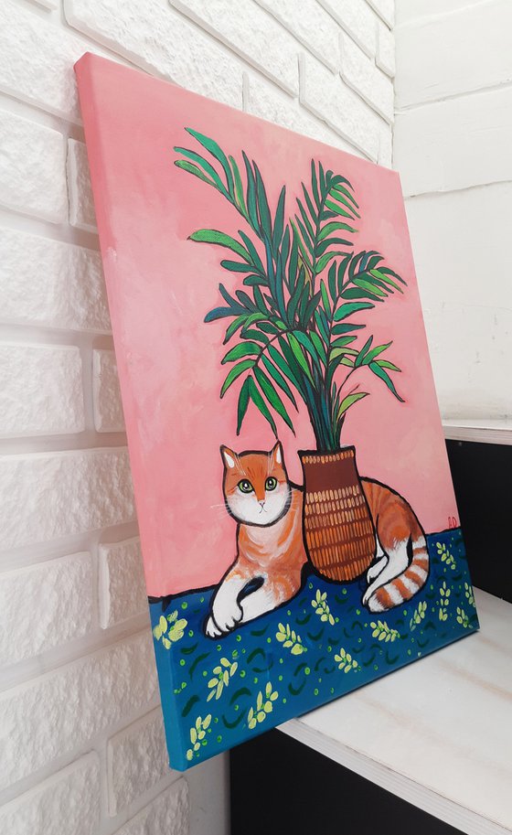 "My cute tiger under the palm tree"