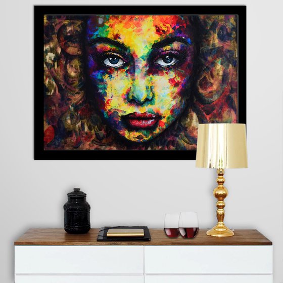 Longing Ciphers - Beautiful Eyes - XL Emotional Abstract Original Modern Abstract Art Painting Portrait