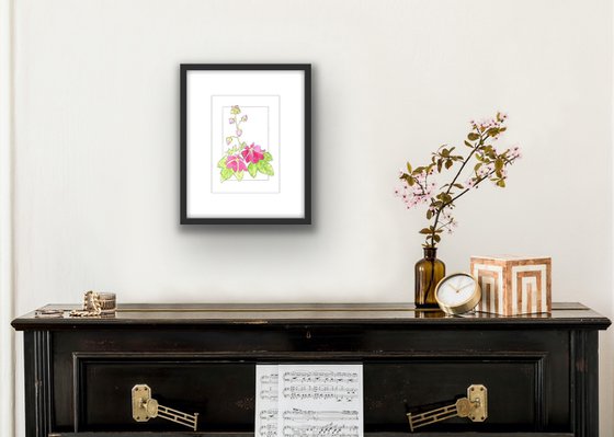 Flowers original watercolor - Mallows illustration - Floral mixed media drawing (2021)