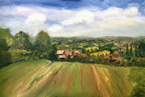 Across the fields in east Kent - an oil painting by Julian Lovegrove by Julian Lovegrove Art