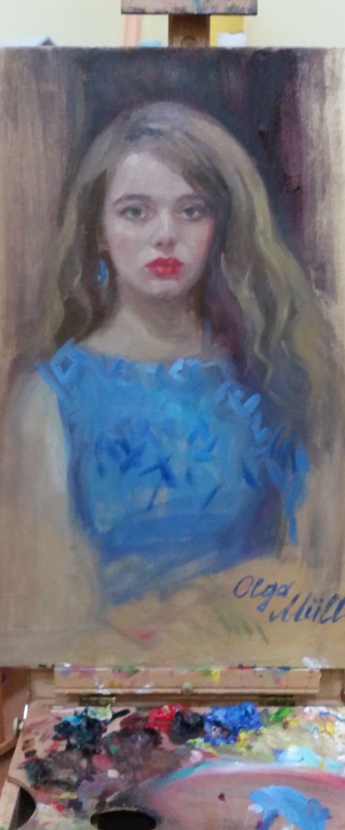 portrait of a young lady in blue dress by HELINDA (Olga Müller)