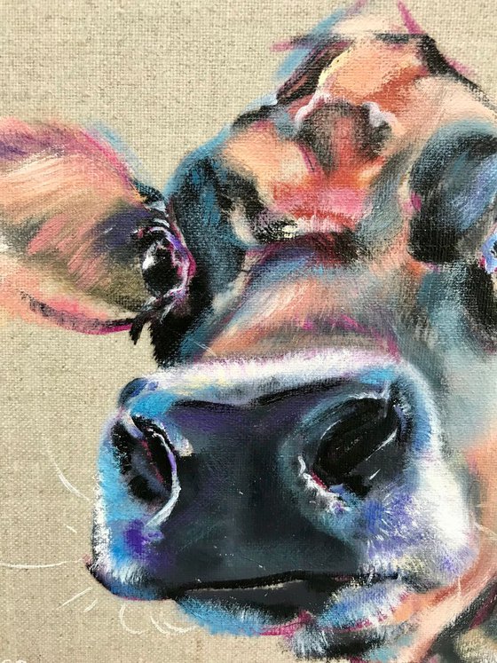 Blossom, Jersey Cow, Original Oil Painting on Linen Board