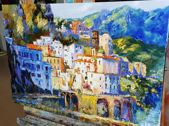 Italian cityscape Original Painting Atrani - Amalfi coast