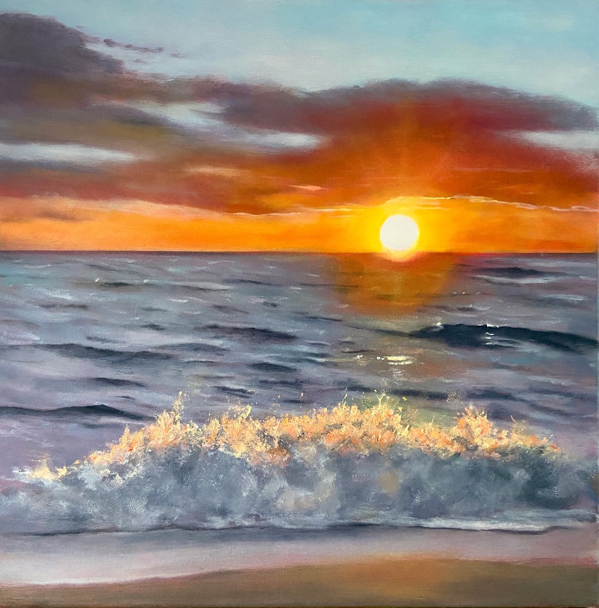 Impressionistic Landscape Oil Painting By Heather Matthews, 20 X 20, Sunset, Original Artwork