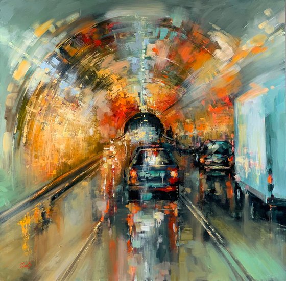 Fun Day Ahead - Oil City Scene Painting 90 x 90 cm