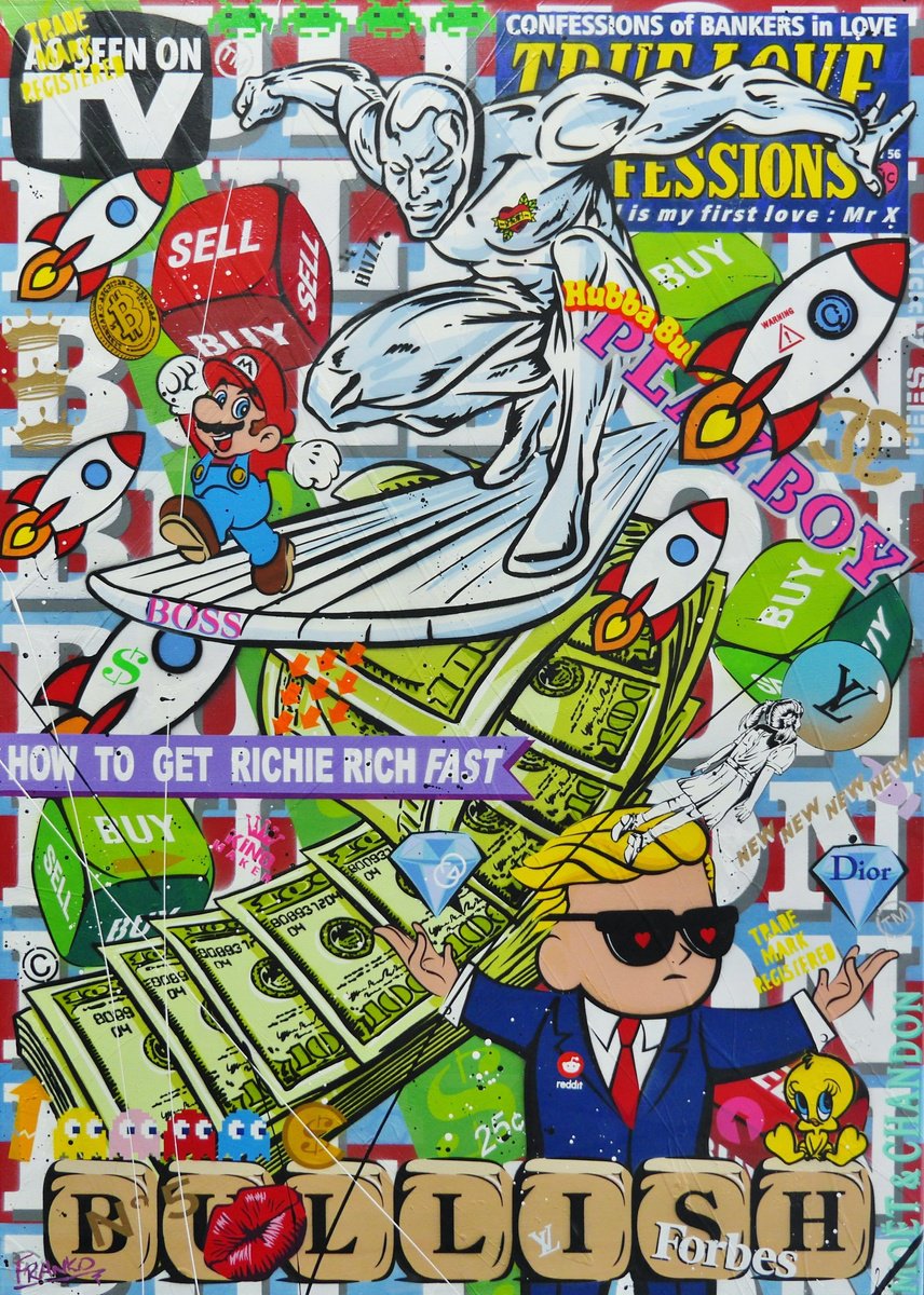 Urban And Pop Portrait Painting By Franko, 39 X 55, Money Safari, Original Artwork