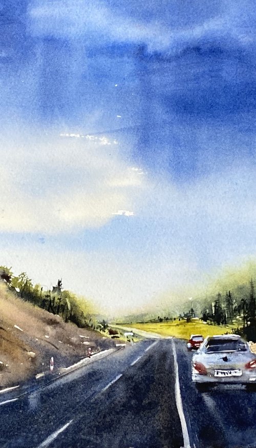 Urals landscape - original watercolor by Anna Boginskaia