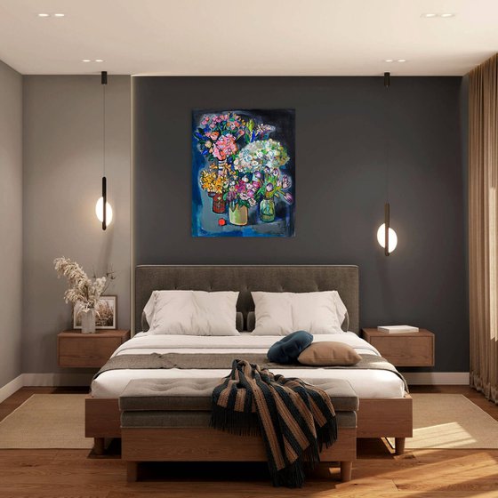 Stilllife with flowers & hares