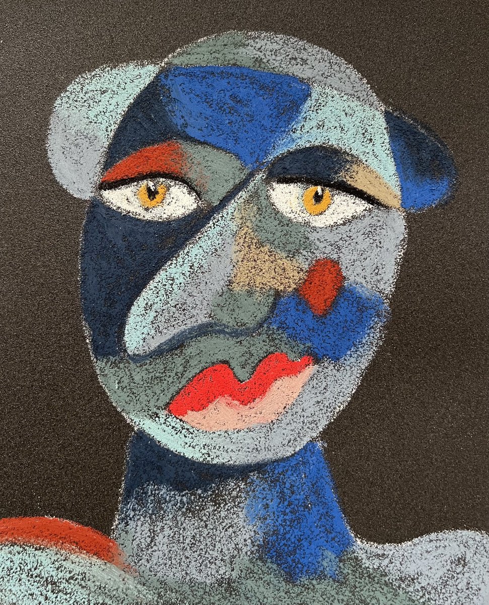 Naive Portrait Pastel Drawing By Mariia Anshakova, 9 X 11", Alien, Original Artwork