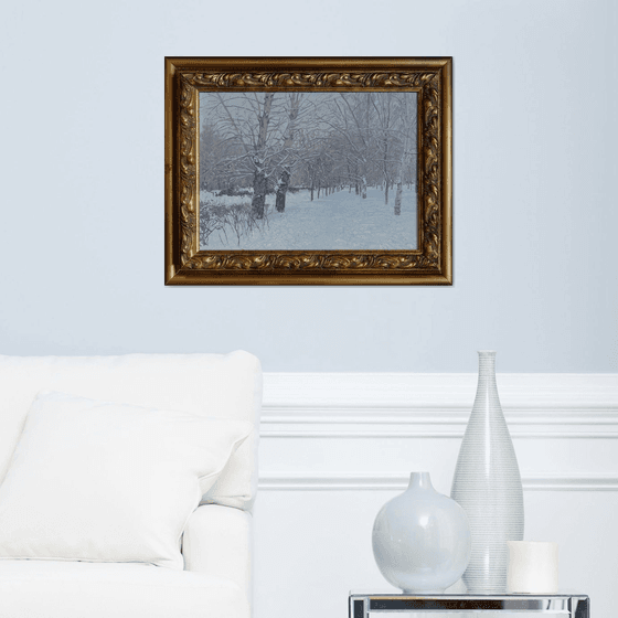 Snow-covered boulevard in Maryino