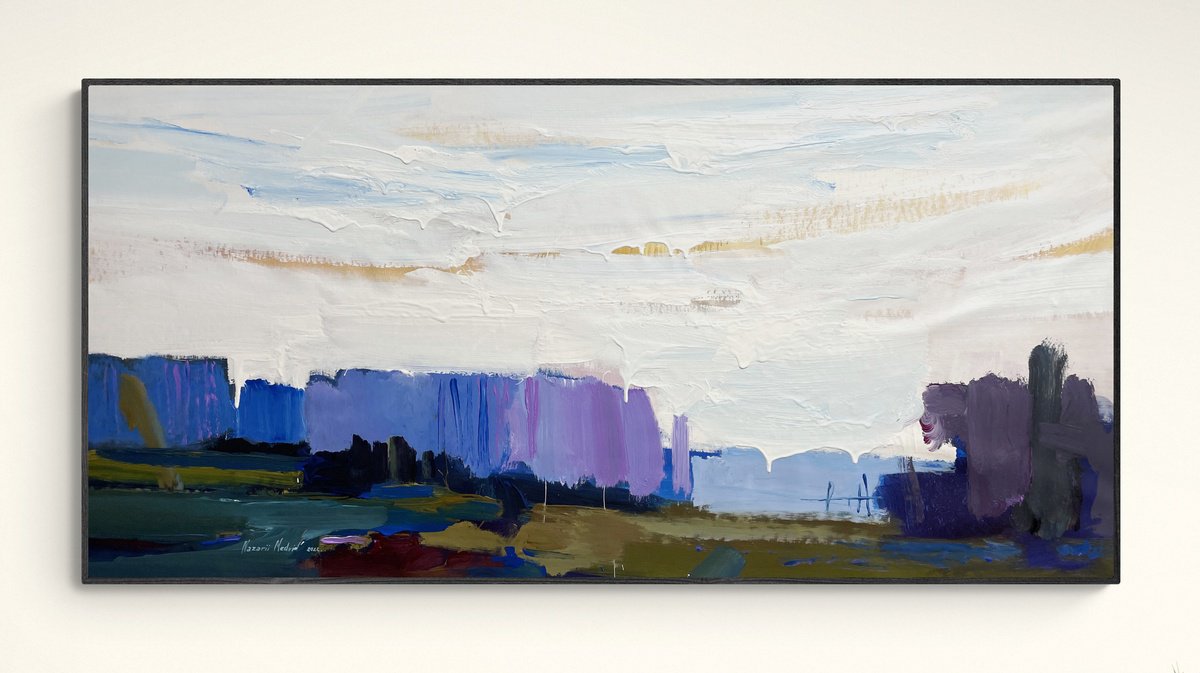 Abstract Landscape Acrylic Painting By Nazarii Medvid, 59 X 30", Depth Of Nature 239, Original Artwork