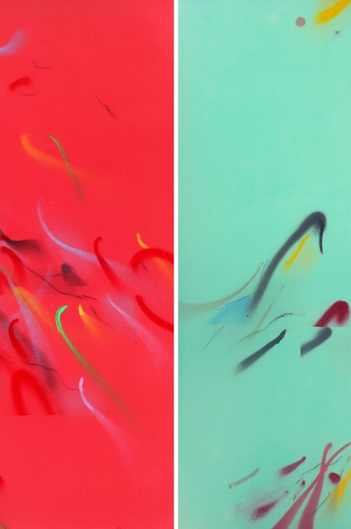 Diptych 'Blue And Red Notes" by Evgenia Makarova