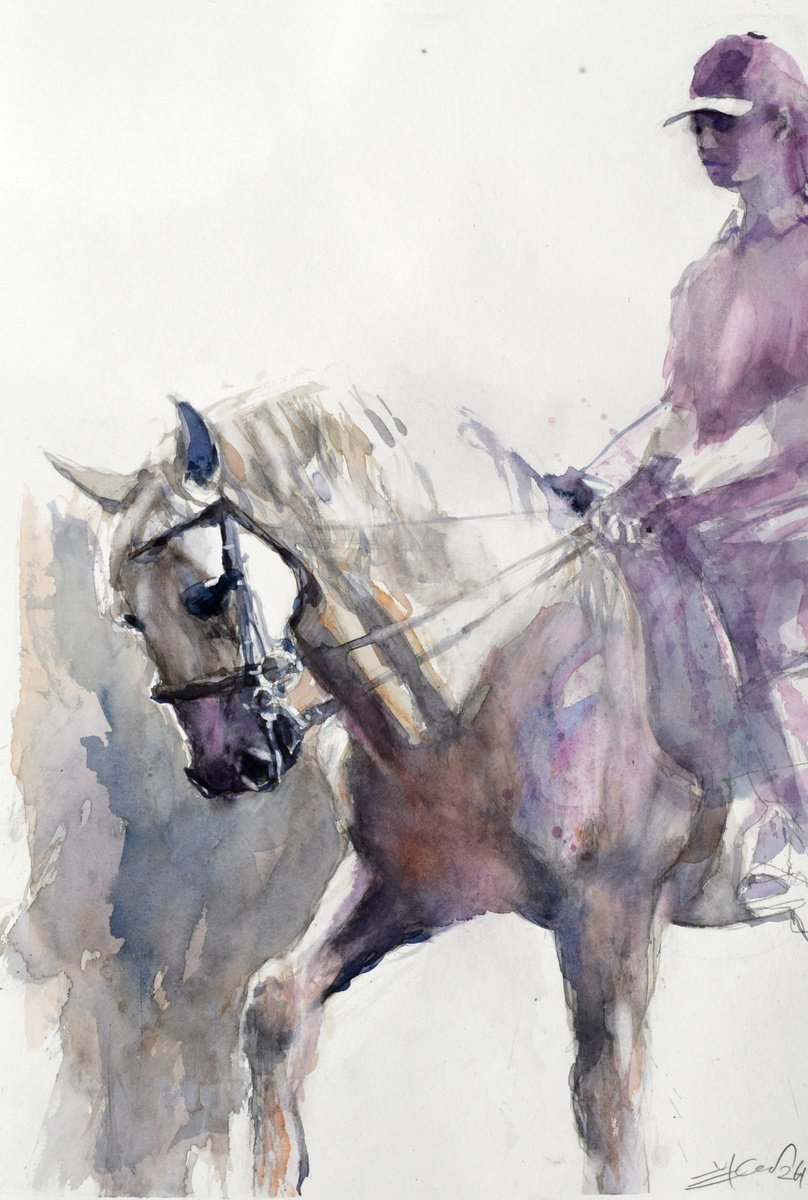 Expressive Animal Watercolour By Goran Zigolic Watercolors, 17 X 24, Raider And Horse 3, Original Artwork