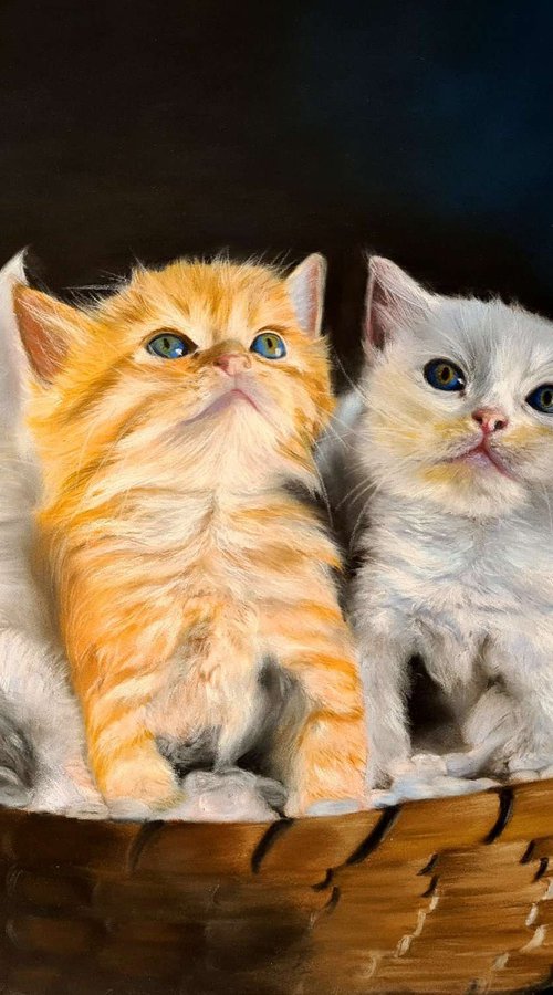 ,, Kittens'' realism cat pastel on pastelmat by Deimante Bruzguliene