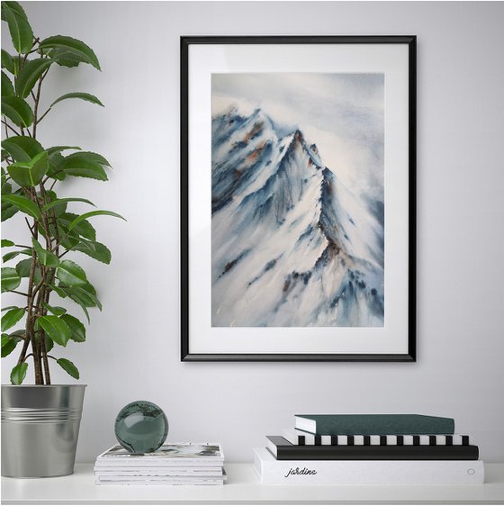 Snowy Mountains - Snow capped mountains  - Original Watercolor Painting