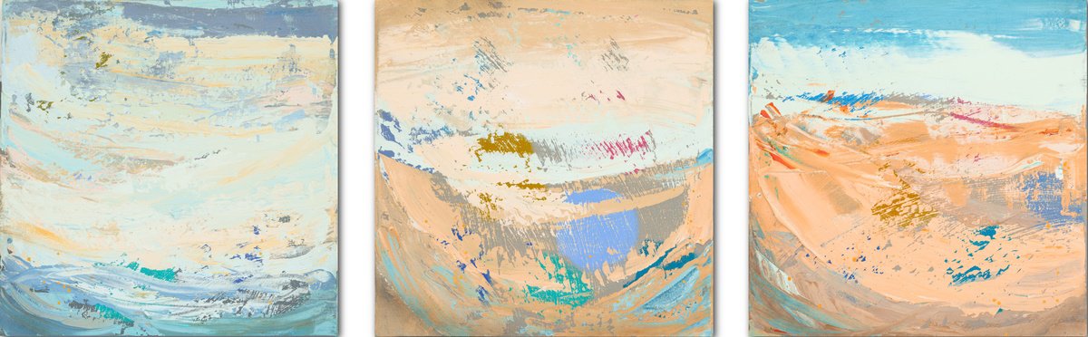 Abstract Landscape Acrylic Painting By Susana Sancho Beltran, 62 X 20", 3 Emotional Seascapes, Original Artwork