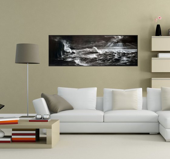 PLAY OF LIGHT. Large painting 140X52cm