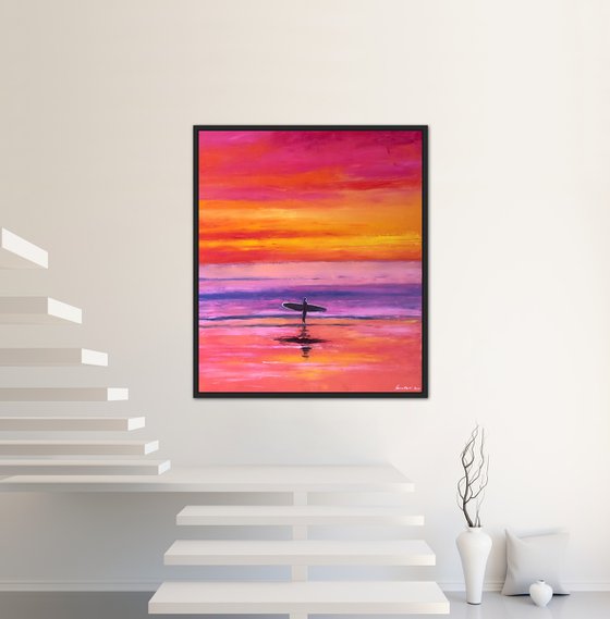 Sunset. Surfer 60-70cm