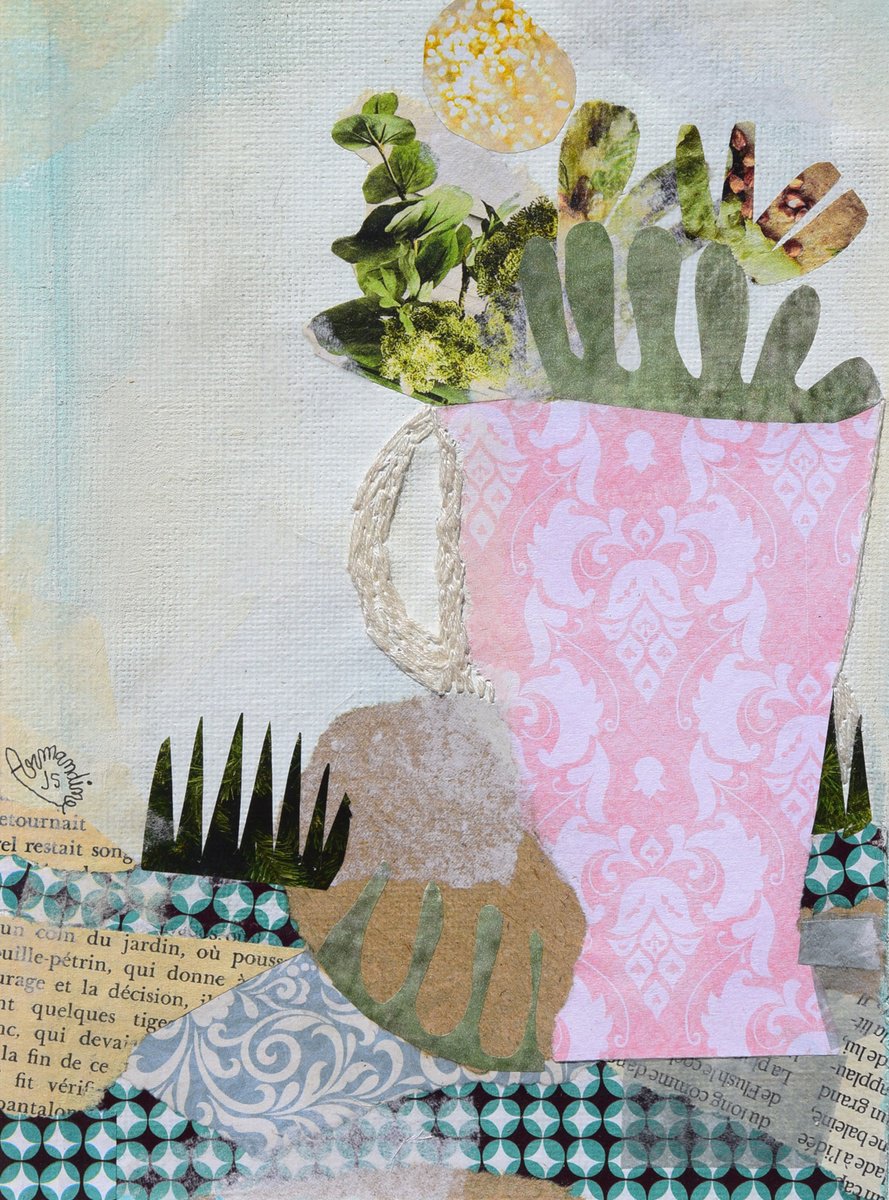 Surrealistic Botanical Collage By Armandine Js, 9 X 12, Sunlit Botanicals, Original Artwork