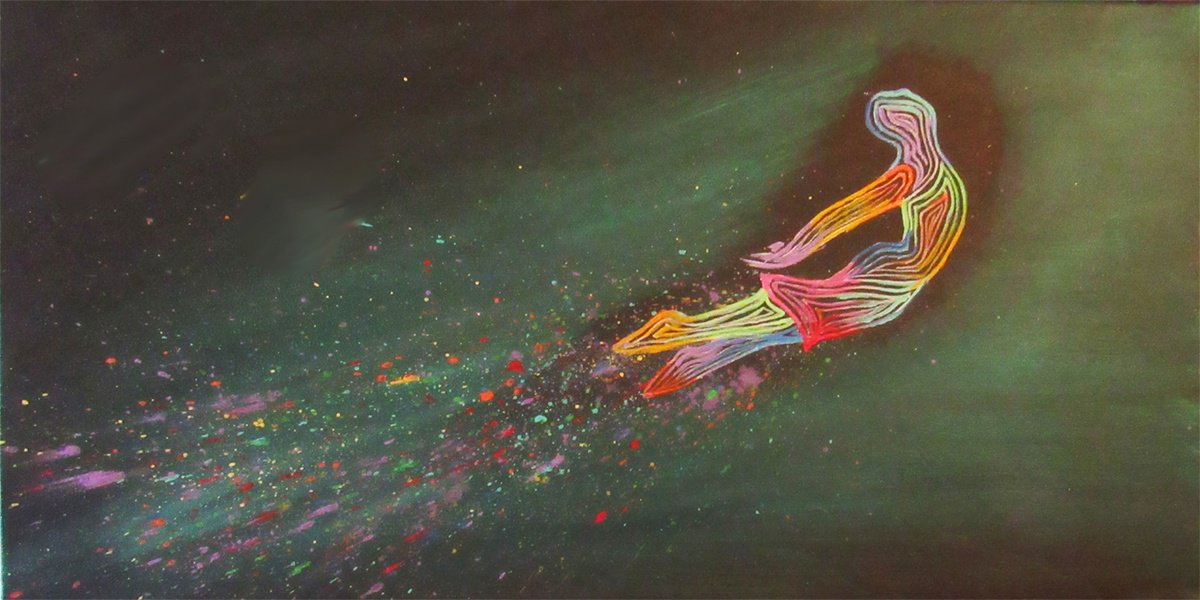 Abstract Acrylic Painting By William F. Adams, 20 X 10", With Dance ... I Soar Out Of The Darkness!, Original Artwork