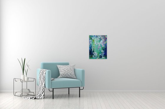 Abstract Tropical Flowers. Floral Garden. Magic Garden. Abstract Blue Floral Original Painting on Canvas 46x61cm Modern Art