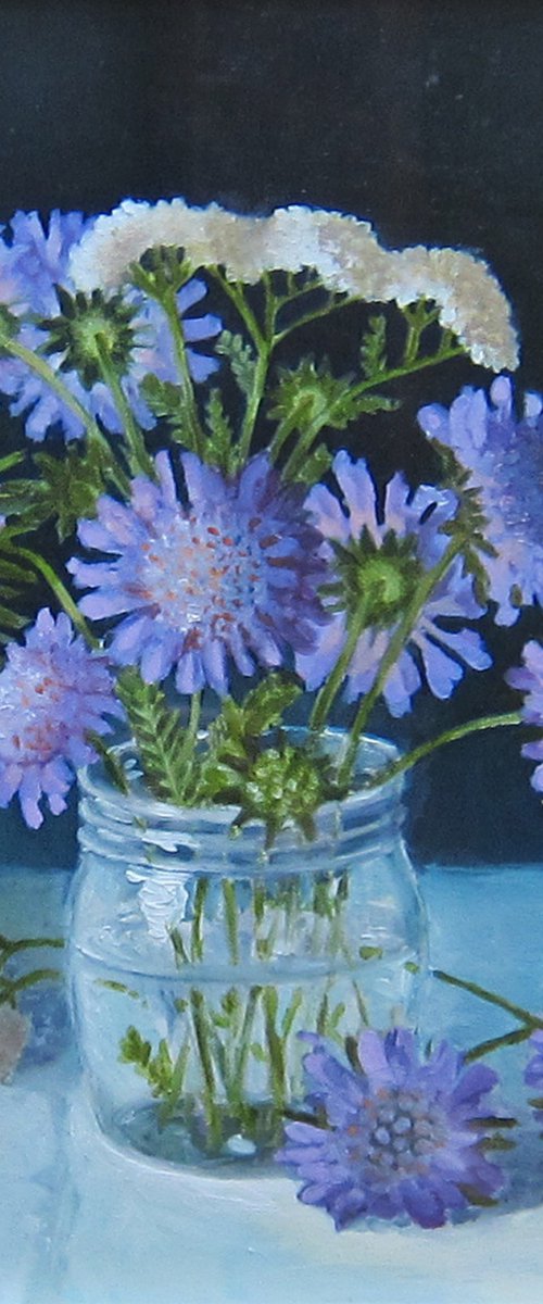 Chicory Flowers and Yarrow in a Jamjar by Sophie Colmer-Stocker