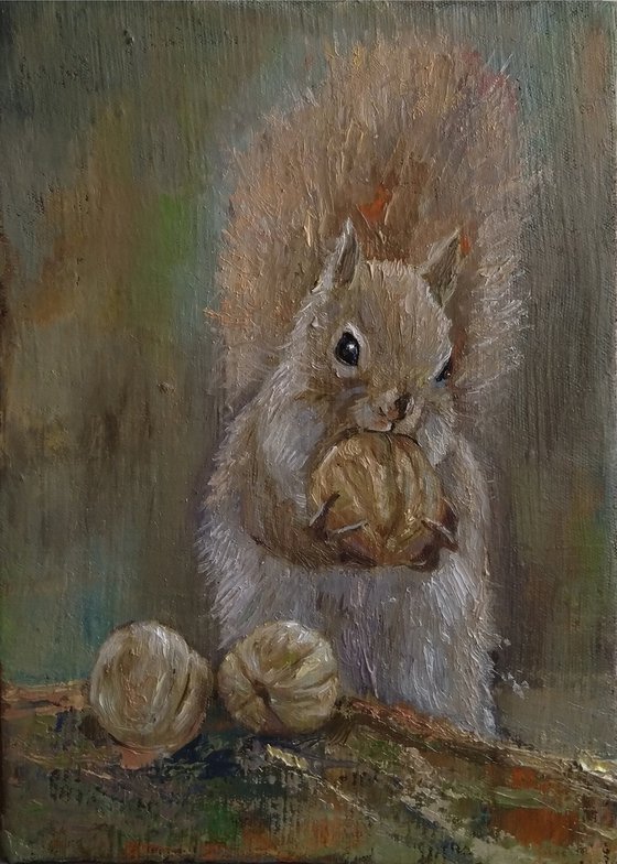 Squirrel(25x35cm, oil painting, impressionistic)