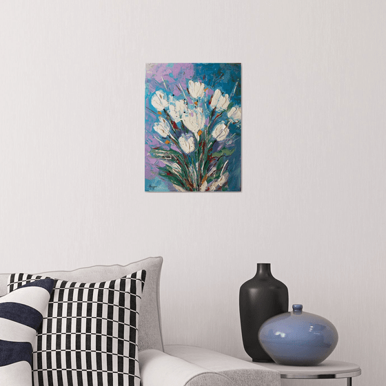 White Tulips-Acrylic painting on canvas