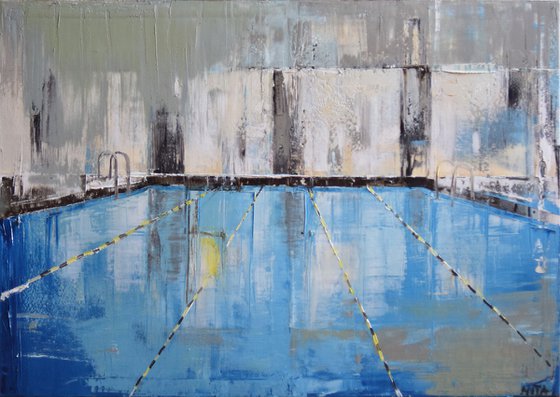 Oil painting, stretched "Pool 03" 100/70cm