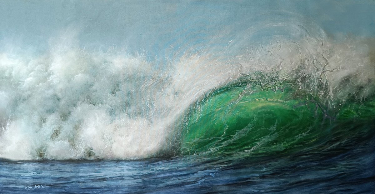 Photorealistic Landscape Oil Painting By Vishalandra Dakur, 72 X 36", Wave4, 72X36 In, Original Artwork