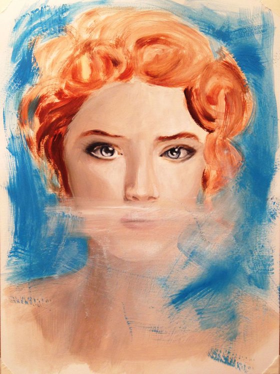 lady 5- original oil on paper. portrait modern style- 22 x 30 cm (9' x 12')