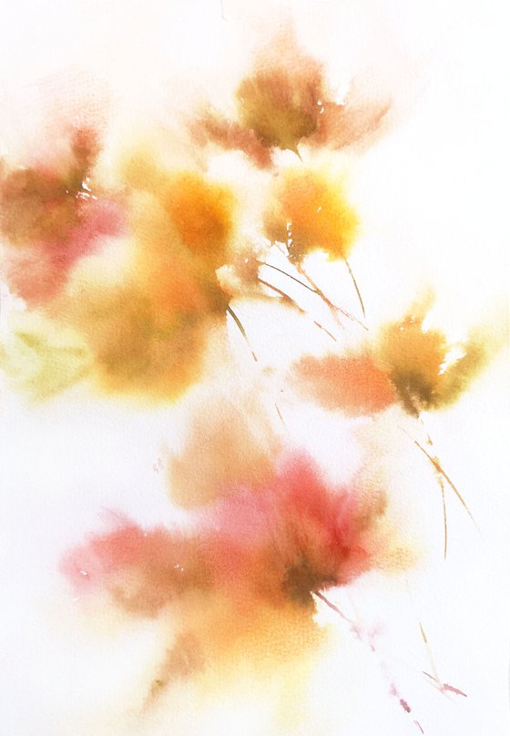 Yellow flowers Watercolor painting