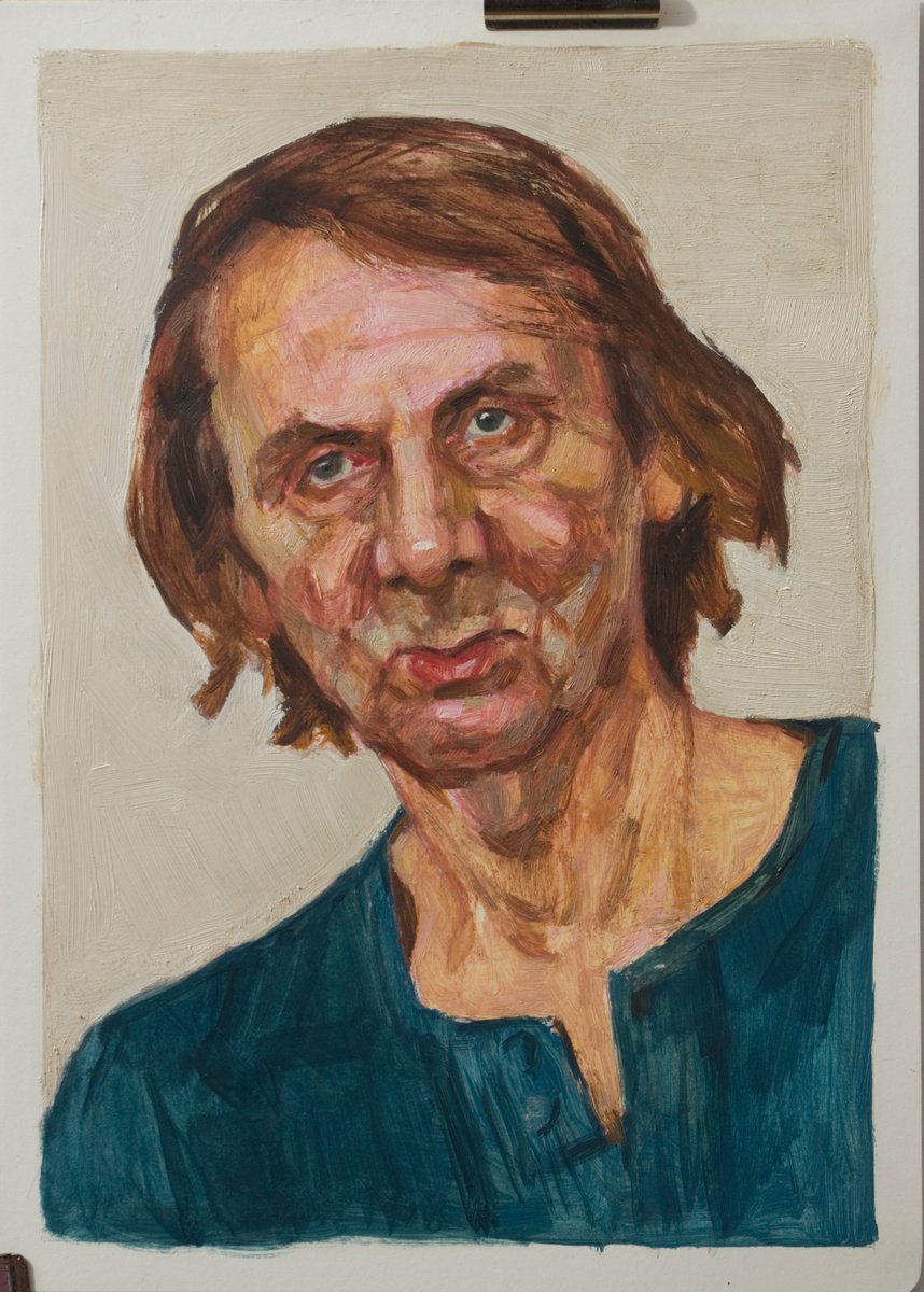 Impressionistic Portrait Oil Painting By Olivier Payeur, 8 X 11", Portrait Of Michel Houellebecq, Original Artwork
