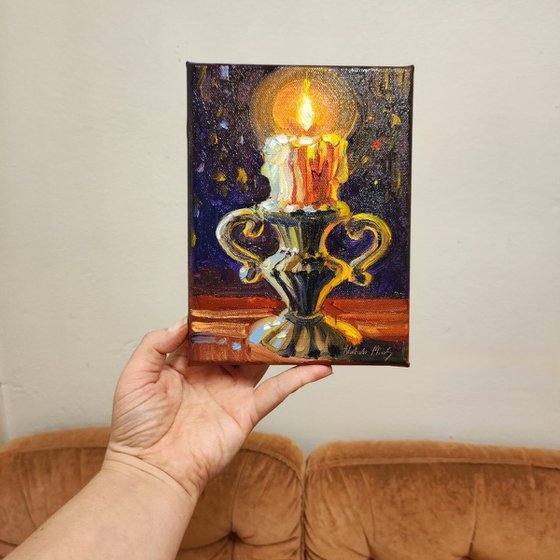 Burning candle Original oil painting 6x8''
