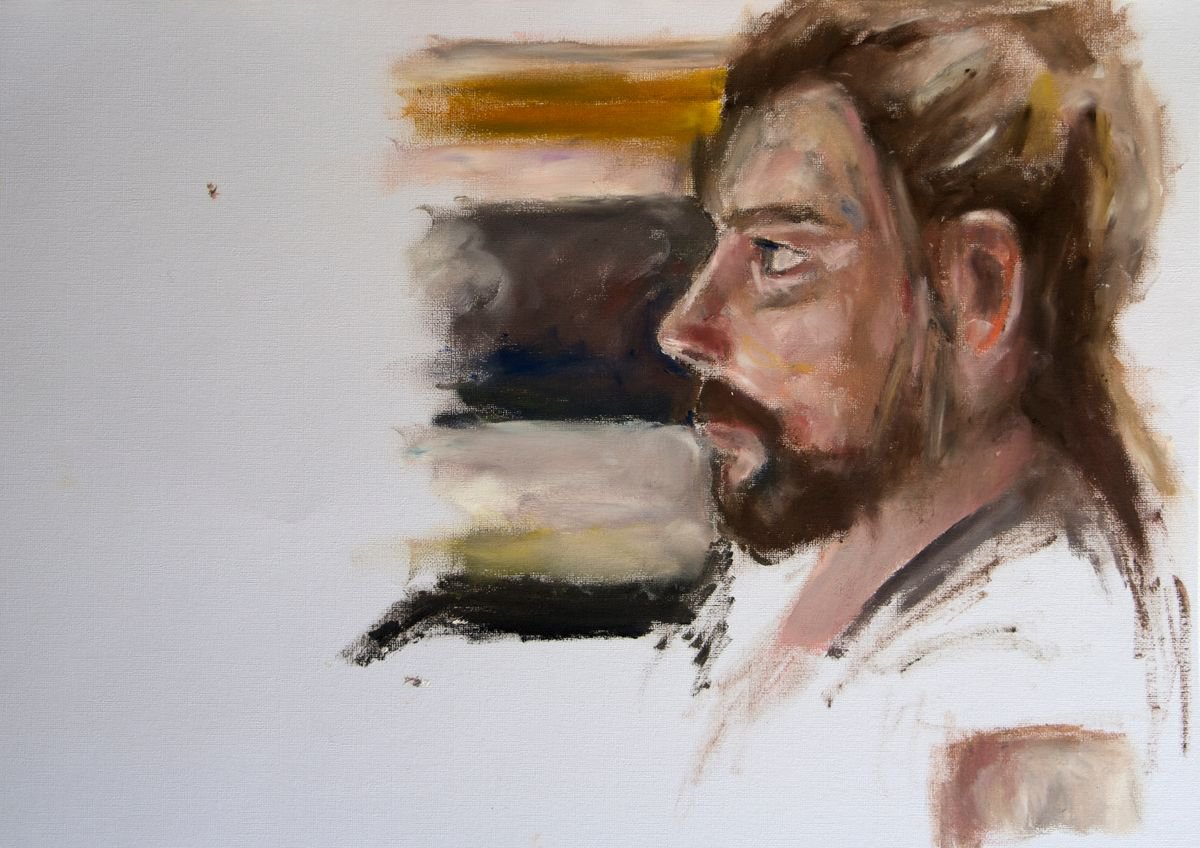 Assistant Portrait of a Man oil On Paper by Ryan Louder