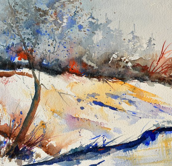 River in winter -watercolor