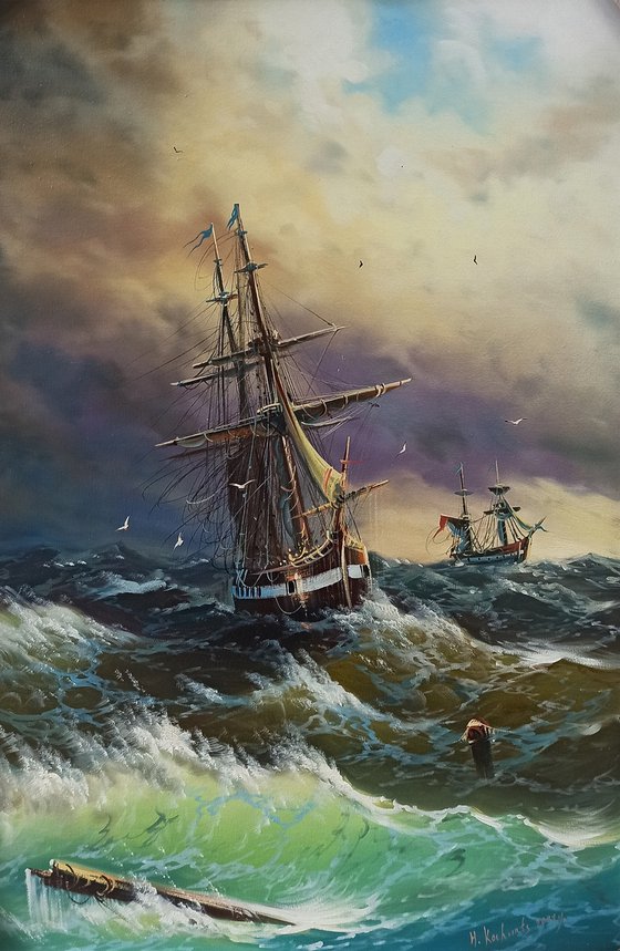 Restless sea -3 (60x90cm, oil painting)