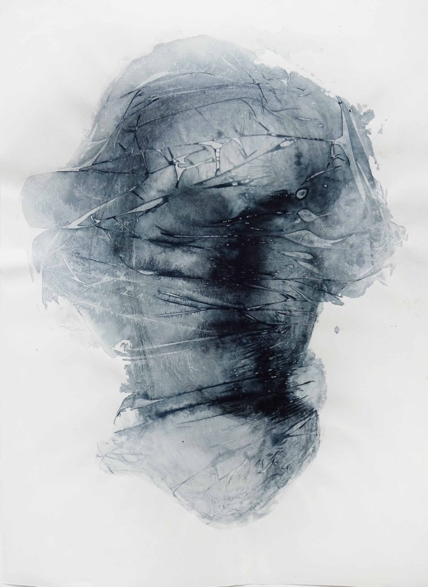 Expressive Portrait Drawing By Cynthia Gregorova, 12 X 16, Untitled 6 (It´s Just In The Head), Original Artwork