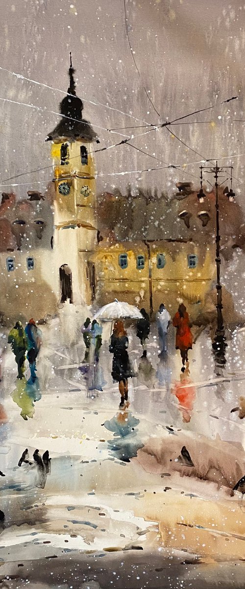 Sold Watercolor “Moody Winter Day” perfect gift by Iulia Carchelan