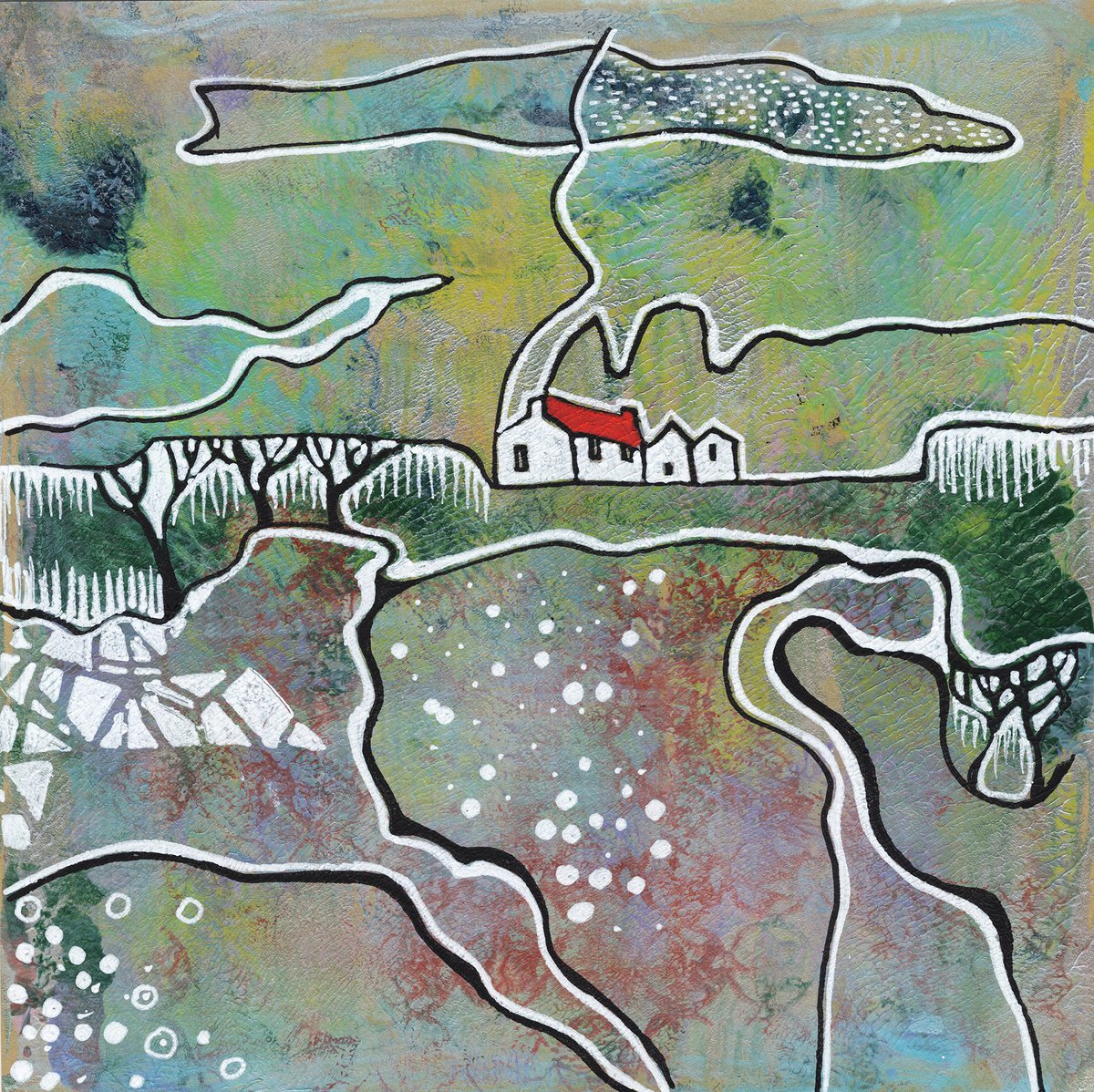 Organic Landscape Acrylic Painting By Ariadna De Raadt, 12 X 12, Season Landscape 12, Original Artwork