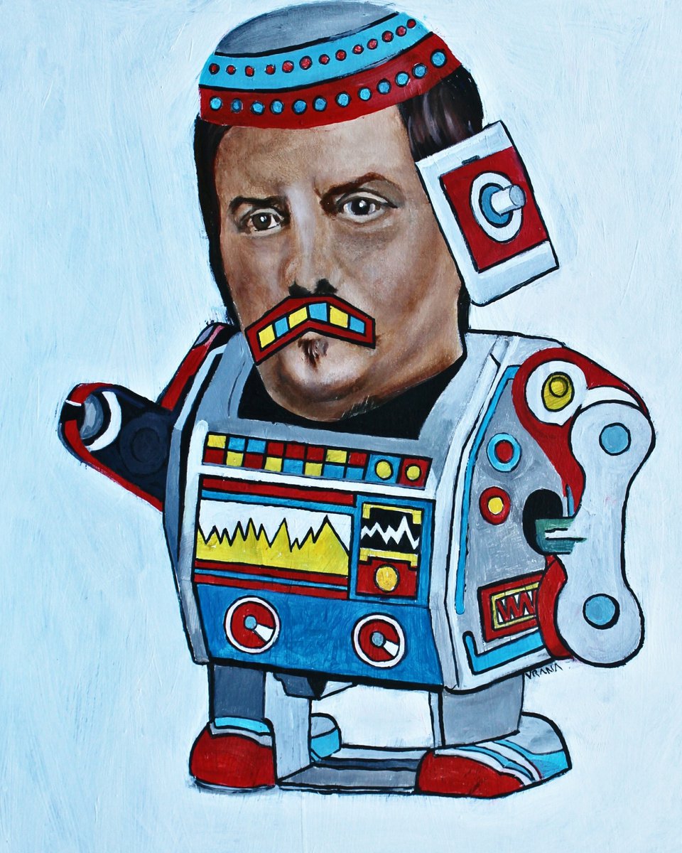 Surrealistic Portrait Oil Painting By Ken Vrana, 16 X 20", General Tin, Original Artwork