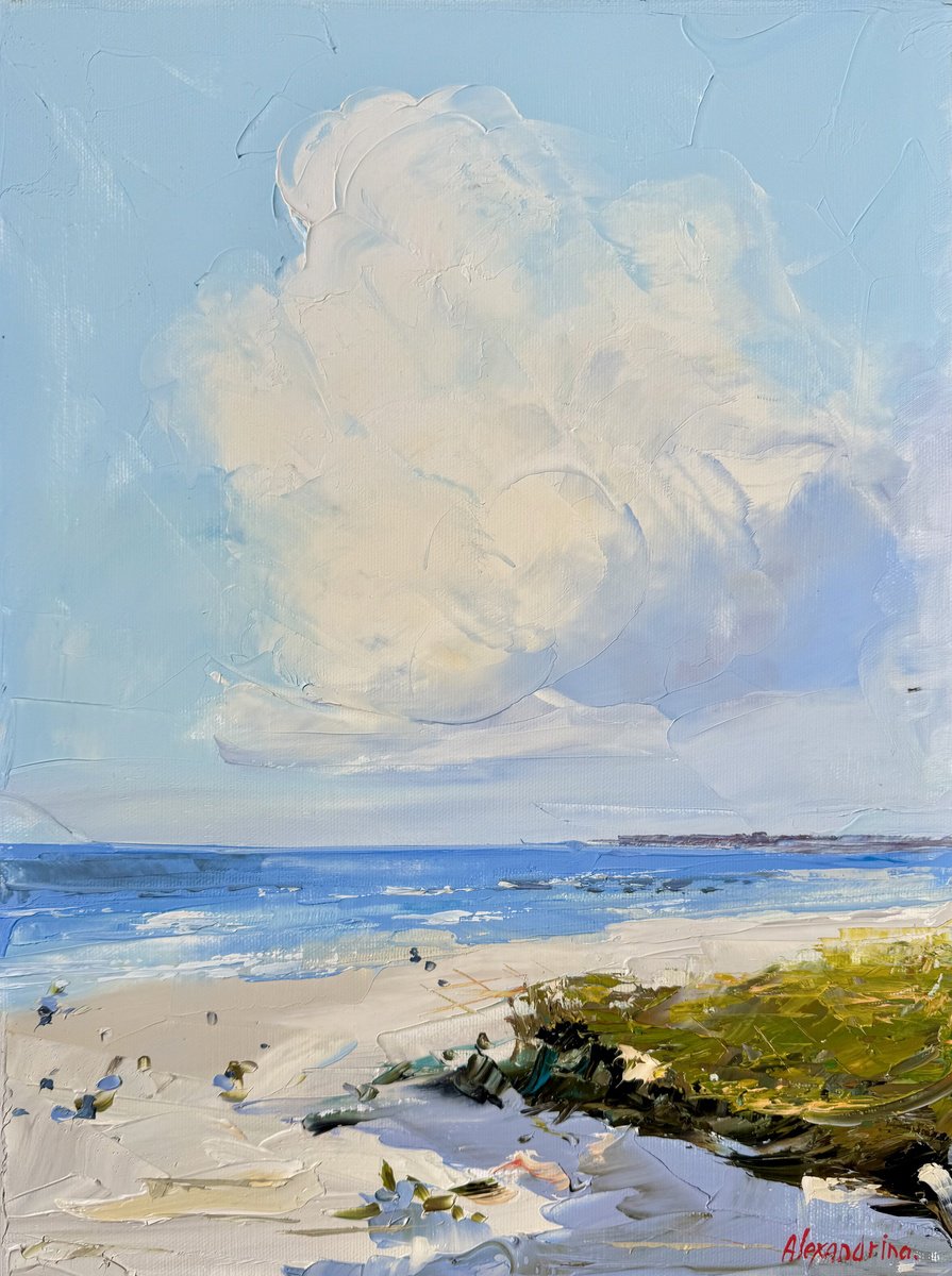 Impressionistic Landscape Oil Painting By Irina Alexandrina, 12 X 16, Big Sky. Ocean. #3, Original Artwork