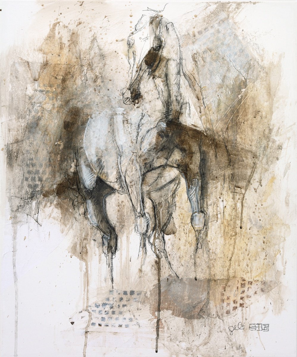 Expressive Animal Painting By Benedicte Gele, 20 X 24, Equine Nude 164T, Original Artwork